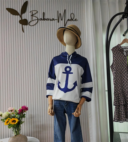 FallStil - Anker Langarm-Kapuzenpullover mit Farbblock