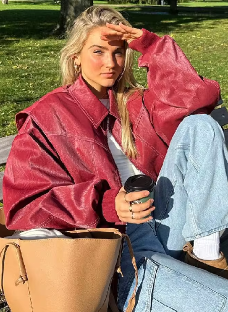 Eyveth | Lässige Lederjacke in Übergröße