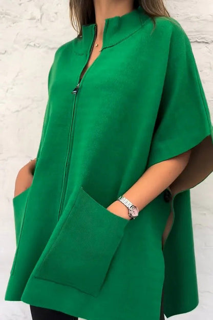 Lasetha | Grüne Zipper-Stehkragenjacke