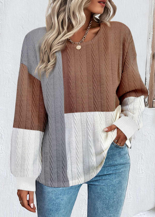 Fudus | Modisches Patchwork Sweatshirt in Dunkelkaffee Für Frauen