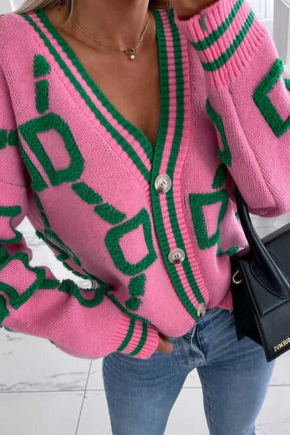 Lasandreth | Rosa Kunst-Knopfstrickjacke
