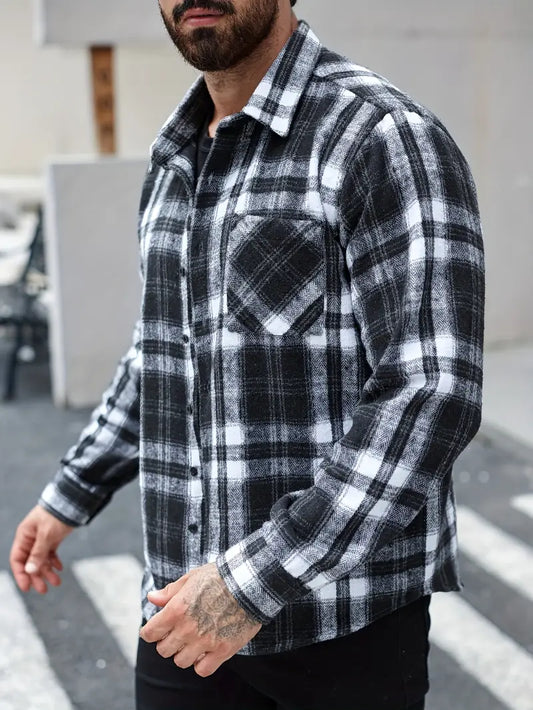Keytael | Vintage Karierte Fleece-gefütterte Jacke mit Taschen Lässiger Button-Up
