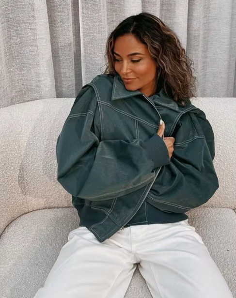 Eyveth | Lässige Lederjacke in Übergröße
