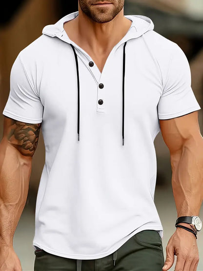 Herren Stretch Slim Fit Kurzarm-Hemd mit Kapuze
