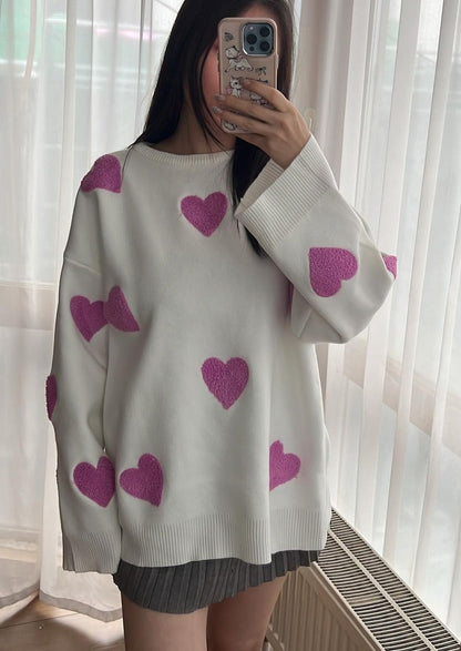 Bonafita Charlie-Purple | Oversized Pullover mit Herzdesign