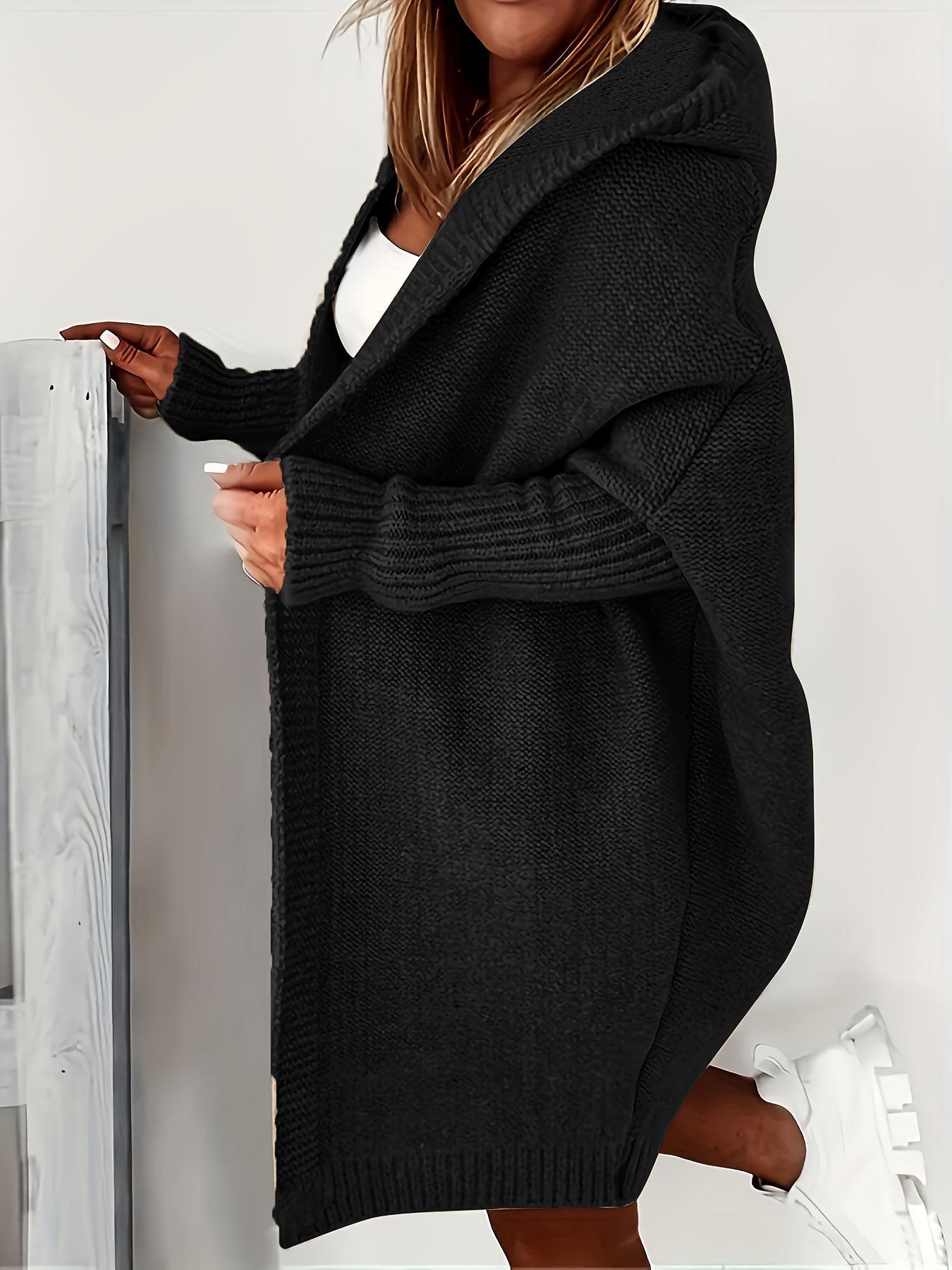 Leycira | Schwarzer Kapuzenstrickjacke