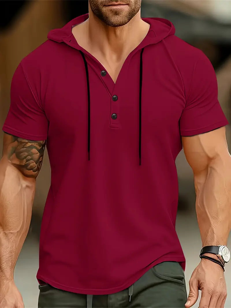 Herren Stretch Slim Fit Kurzarm-Hemd mit Kapuze