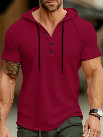 Herren Stretch Slim Fit Kurzarm-Hemd mit Kapuze