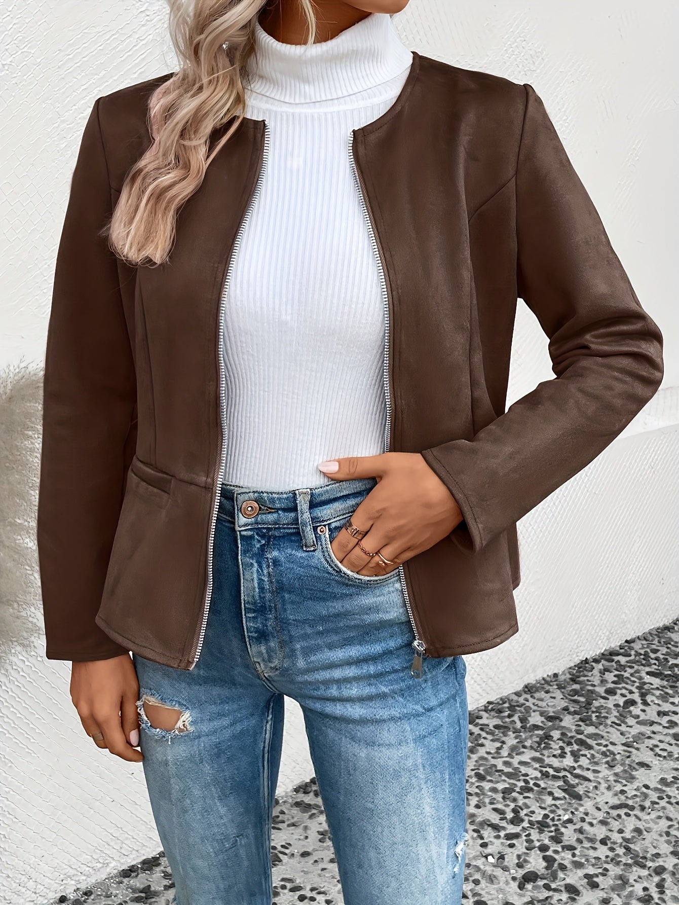 Leymirae | Braune Langarm Zip-Up Jacke