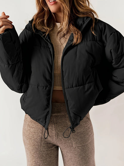 Leyreina | Schwarze Pufferjacke mit Reißverschluss – Lässige Langarmjacke für jeden Tag