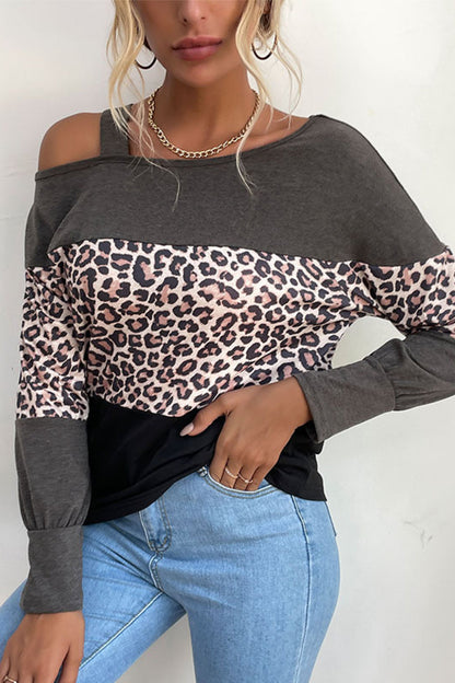Fudus | Leopardprint Farbblock Kalte Schulter Top