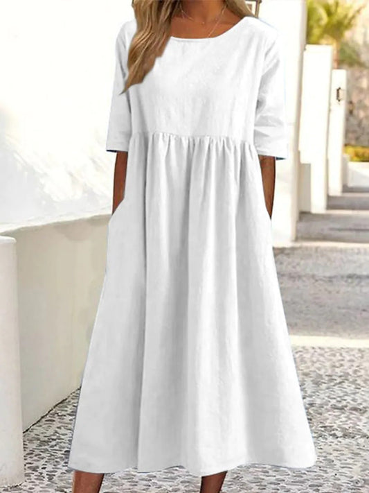 Fudus | Modisches Damenkleid Aus Baumwollleinen Mit Taschen