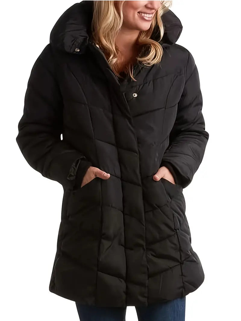 Keytharae | Plüschsteppjacke mit Reißverschluss und Kapuze in Übergröße