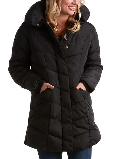 Keytharae | Plüschsteppjacke mit Reißverschluss und Kapuze in Übergröße