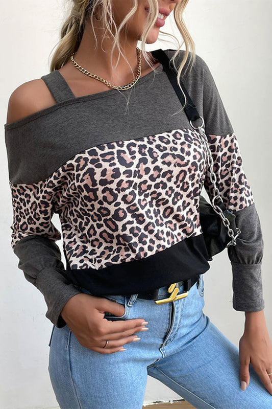 Fudus | Leopardprint Farbblock Kalte Schulter Top