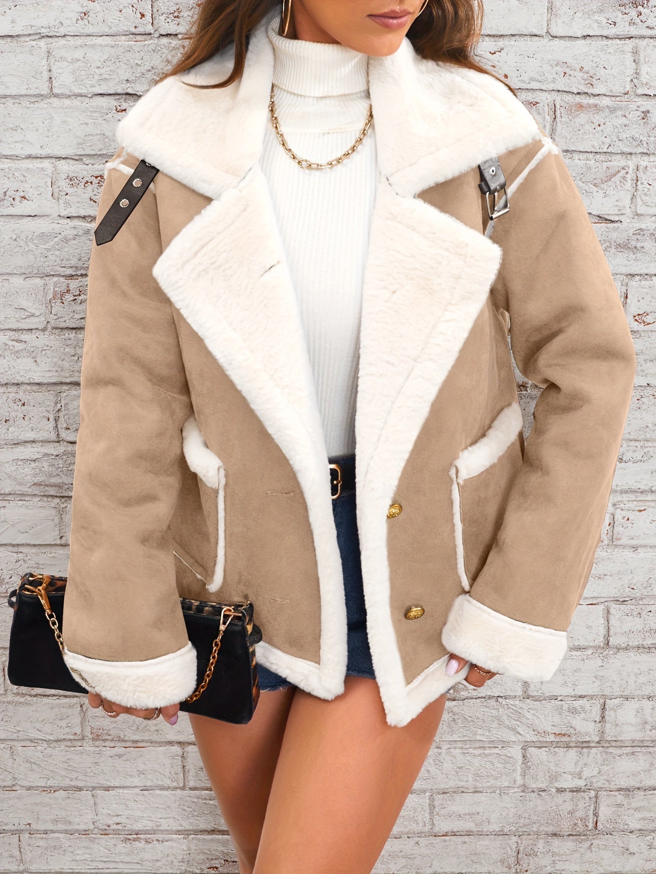Leyarae | Plüsch Jacke mit Reverskragen – Winter Warme Lässige Oberbekleidung
