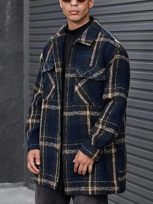 Keyrinae | Stilvolle karierte Jacquard-Jacke mit Knopfleiste in Übergröße