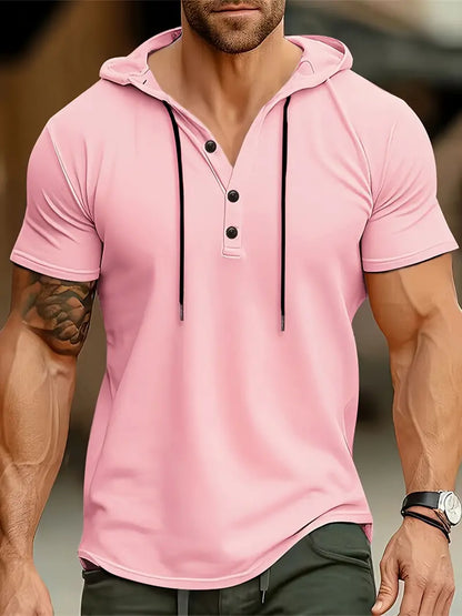 Herren Stretch Slim Fit Kurzarm-Hemd mit Kapuze