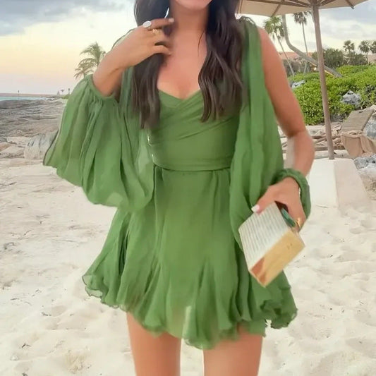 Fudus | Modisches Off Shoulder Kleid Mit Laternenärmeln