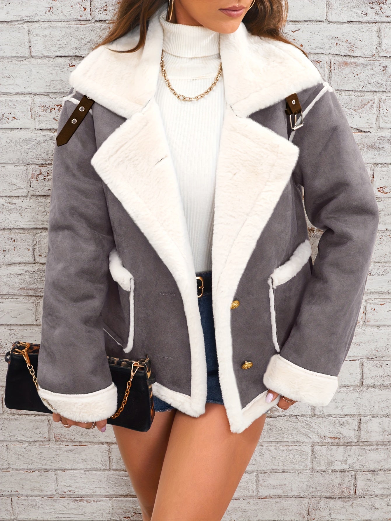 Leyarae | Plüsch Jacke mit Reverskragen – Winter Warme Lässige Oberbekleidung