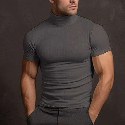 Aljur - Herren T-Shirt in Einfarbig mit Rollkragen