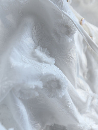 Fudus | Übergröße Semi Sheer Bestickte Blumene Bluse