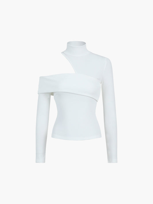 Fudus | Gesäßausschnitt Schräg Cutout Rib Langarm Strickoberteil