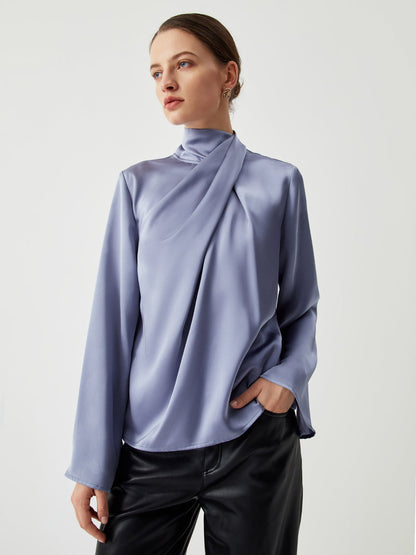 Fudus | Asymmetrische Gefaltete Rollkragen Satinbluse