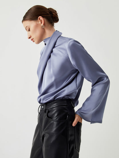 Fudus | Asymmetrische Gefaltete Rollkragen Satinbluse