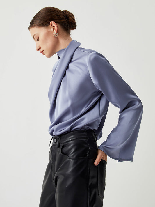 Fudus | Asymmetrische Gefaltete Rollkragen Satinbluse