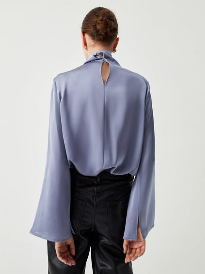 Fudus | Asymmetrische Gefaltete Rollkragen Satinbluse