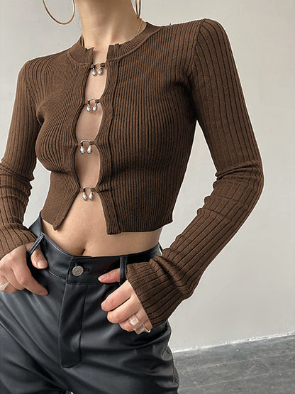 Fudus | Ausschnitt Split Perlen Detail Rippstrick Oberteil