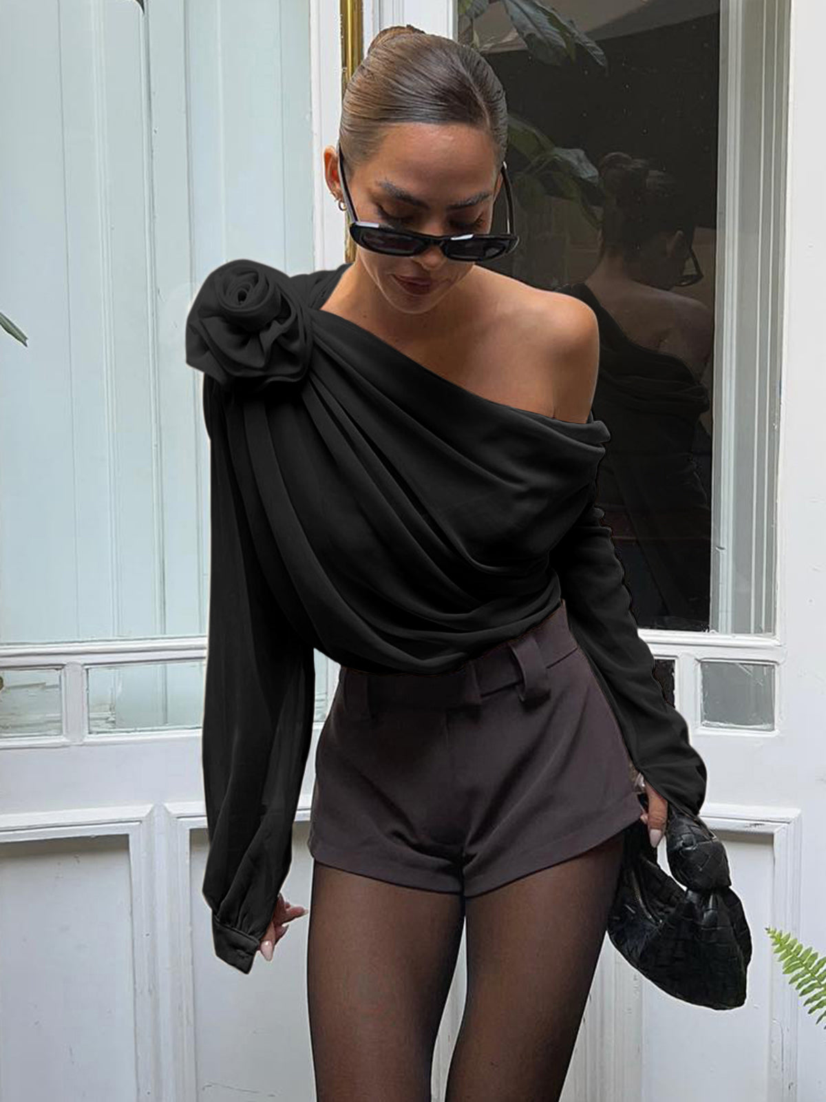 Fudus | Chiffon Halbtransparente Ein Schulter Asymmetrische Bluse