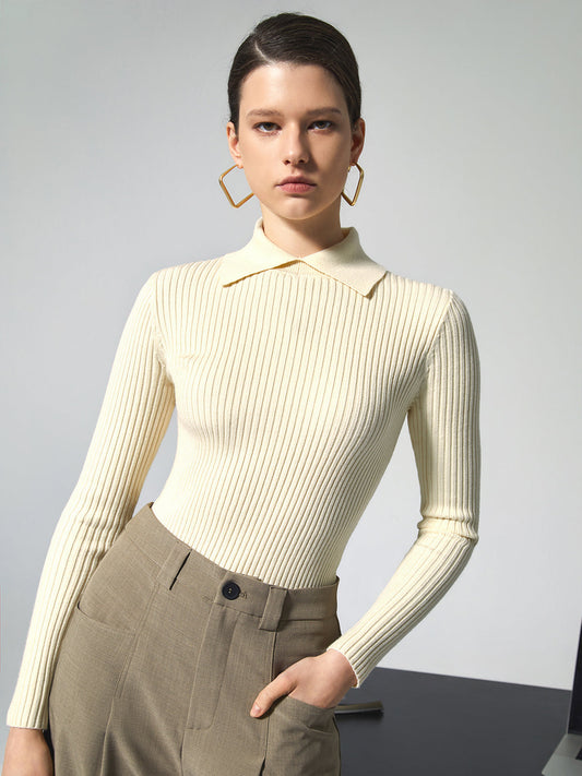 Fudus | Vanille Polo Langarm Strickoberteil