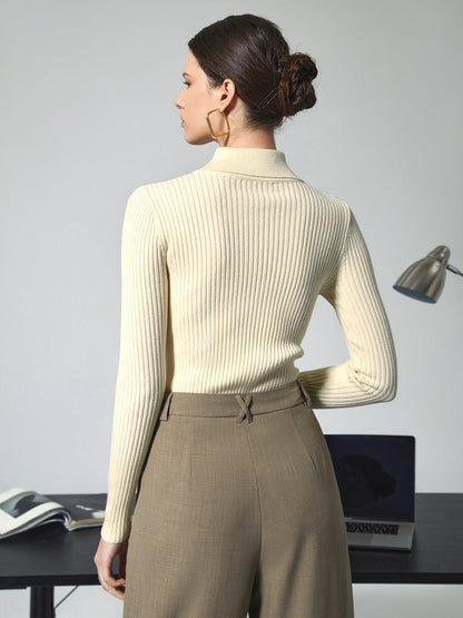 Fudus | Vanille Polo Langarm Strickoberteil