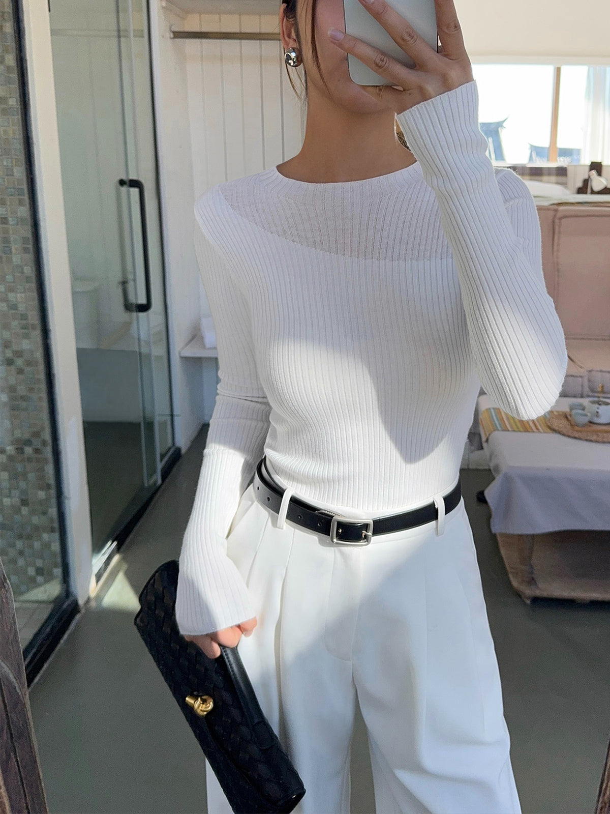 Fudus | Strick Ripp Crewneck Asymmetrisches Top