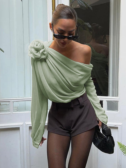 Fudus | Chiffon Halbtransparente Ein Schulter Asymmetrische Bluse