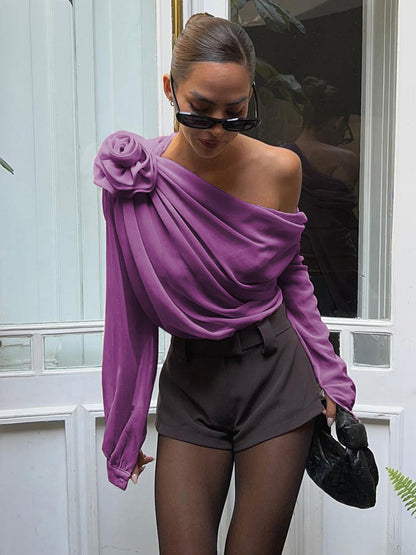 Fudus | Chiffon Halbtransparente Ein Schulter Asymmetrische Bluse