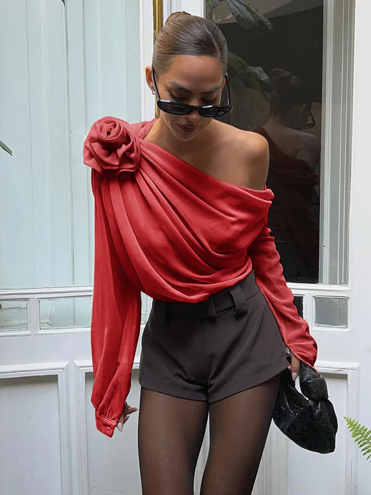 Fudus | Chiffon Halbtransparente Ein Schulter Asymmetrische Bluse