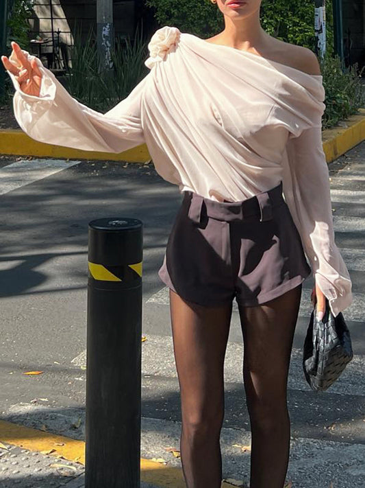 Fudus | Chiffon Halbtransparente Ein Schulter Asymmetrische Bluse