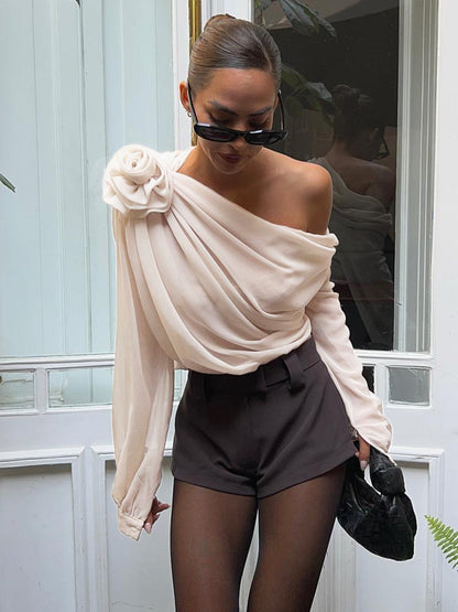 Fudus | Chiffon Halbtransparente Ein Schulter Asymmetrische Bluse