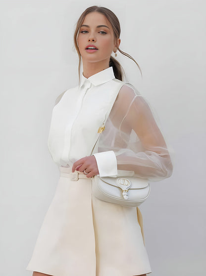 Fudus | Semi Transparente Puffärmel Organza Bluse