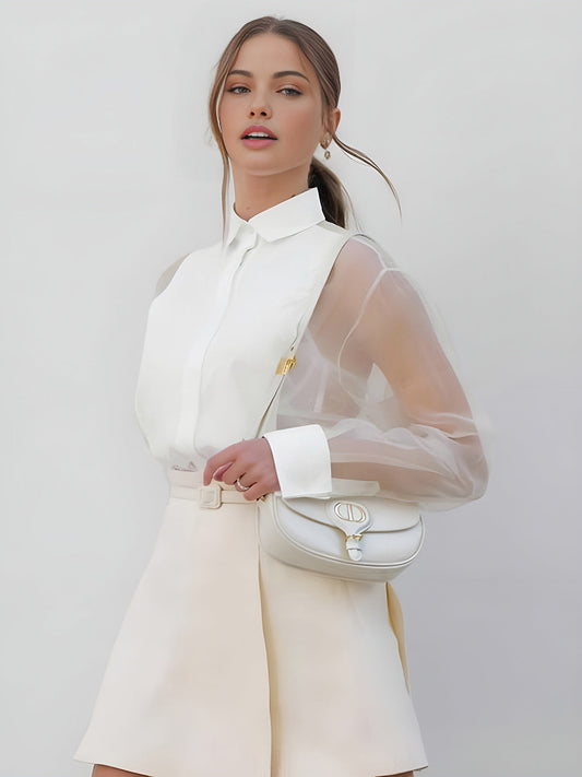 Fudus | Semi Transparente Puffärmel Organza Bluse