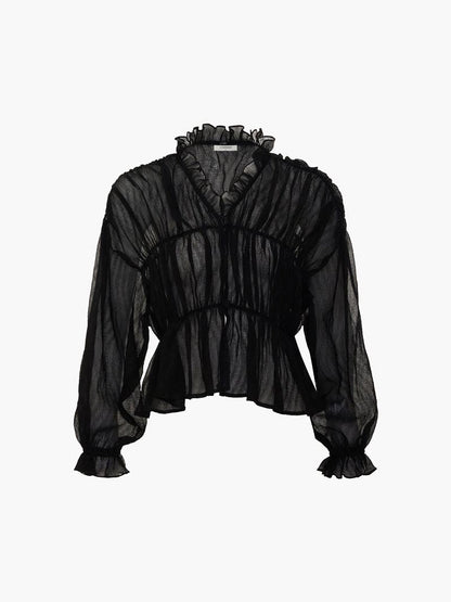 Fudus | Durchsichtiges Chiffon Rüschendetail Bluse