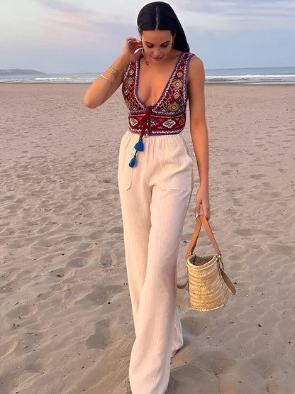 Fudus | Boho Stickerei Knotentop