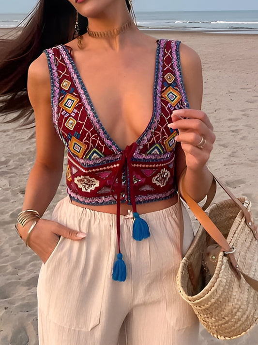 Fudus | Boho Stickerei Knotentop