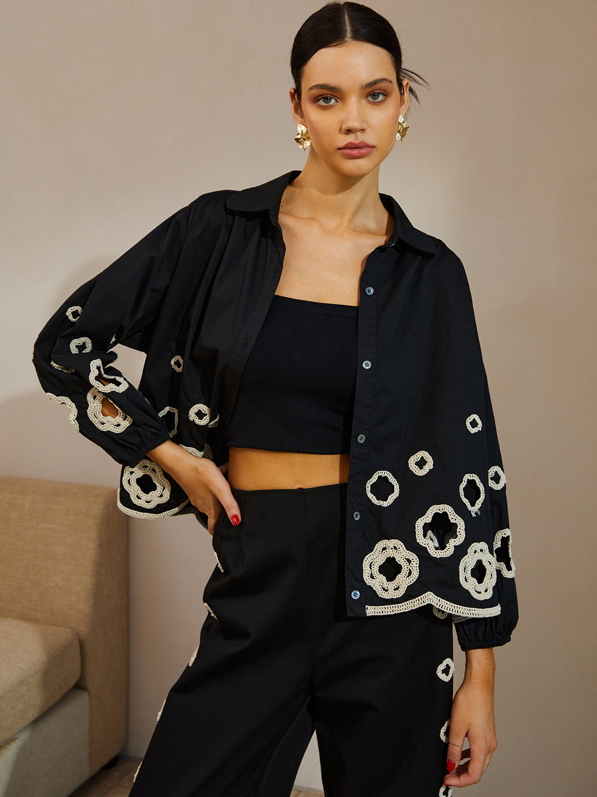 Fudus | Baumwolle Hohl Bestickte Bluse