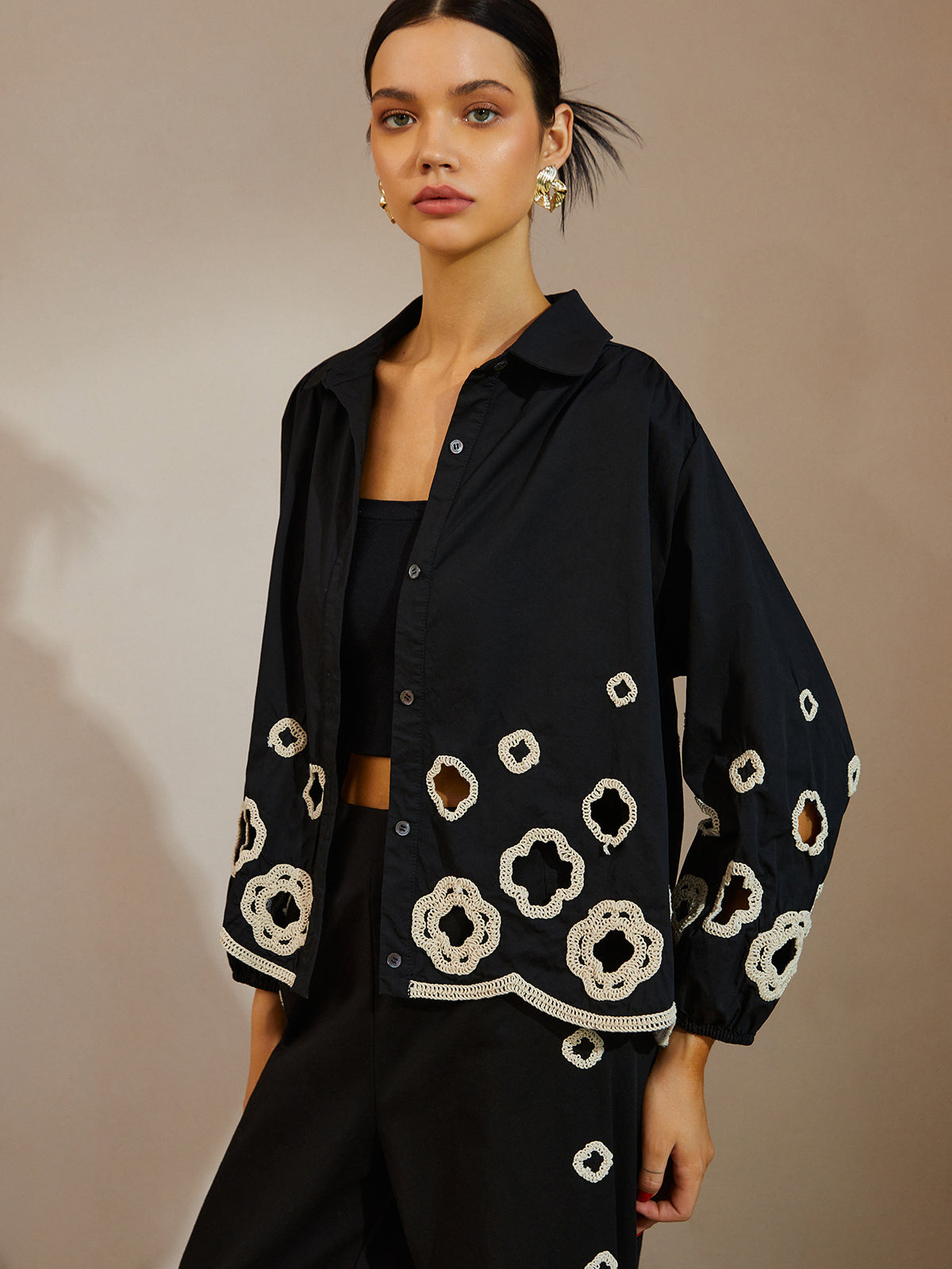 Fudus | Baumwolle Hohl Bestickte Bluse