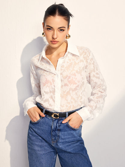 Fudus | Semi Sheer Jacquard Knopfhemd