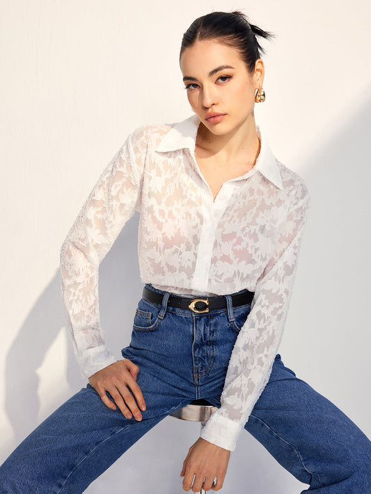 Fudus | Semi Sheer Jacquard Knopfhemd